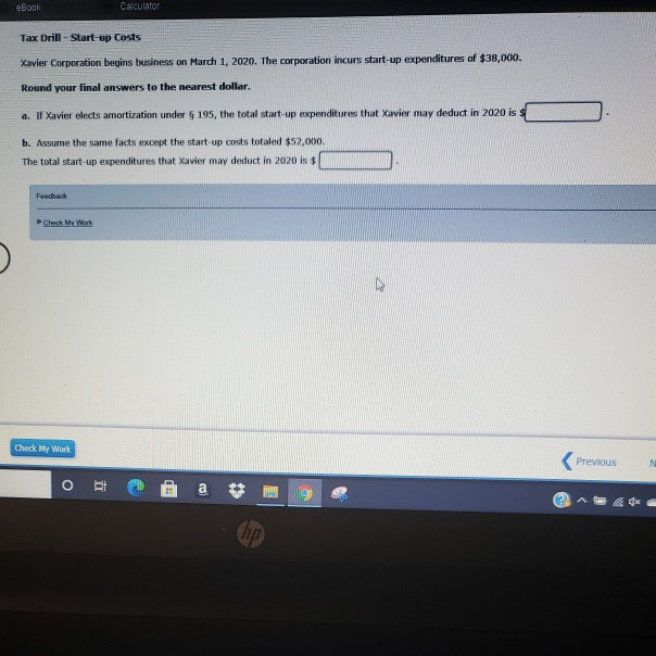 Solved eBook Calculator Tax Drill Startup Costs Xavier