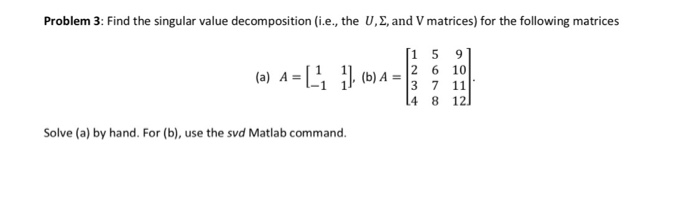 Solved Problem 3: Find The Singular Value Decomposition | Chegg.com