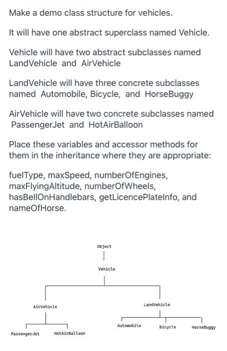 Solved Make a demo class structure for vehicles. It will | Chegg.com