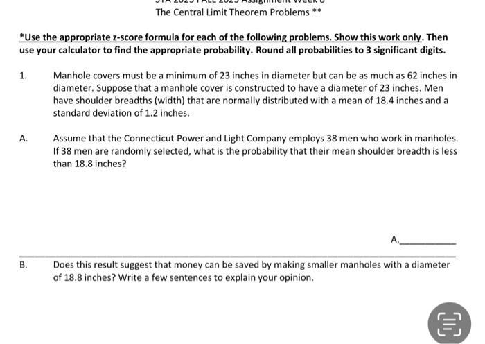 Solved The Central Limit Theorem Problems ** *Use The | Chegg.com