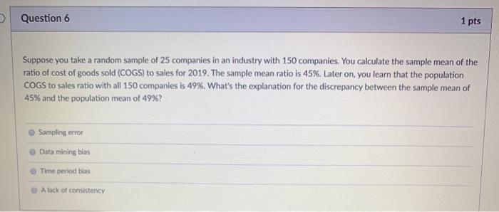 Solved > Question 6 1 pts Suppose you take a random sample | Chegg.com