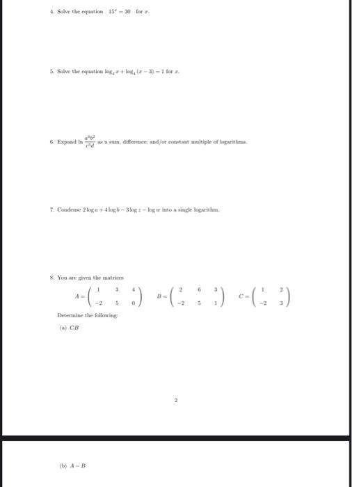Solved 4. Solve the equation 15 - Solve the equations,+(= | Chegg.com