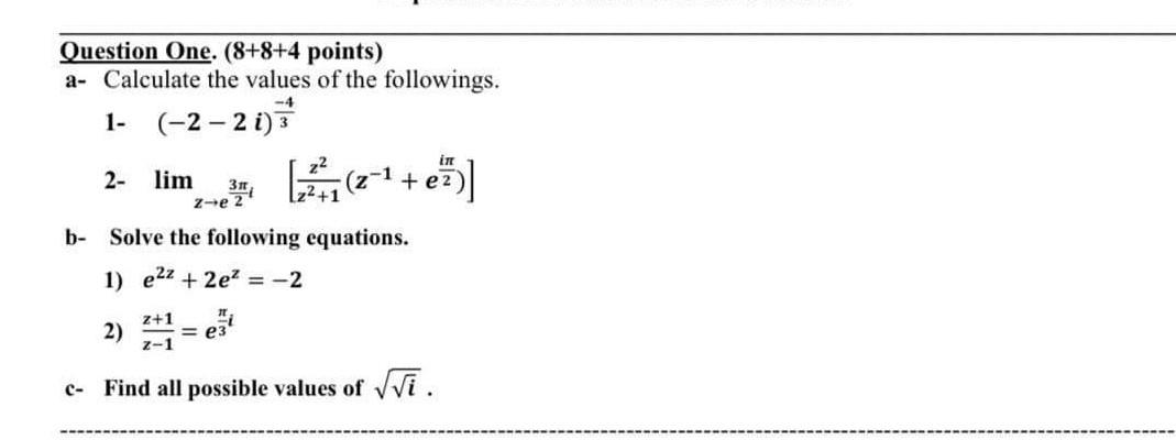 Solved Question One. (8+8+4 points) a- Calculate the values | Chegg.com