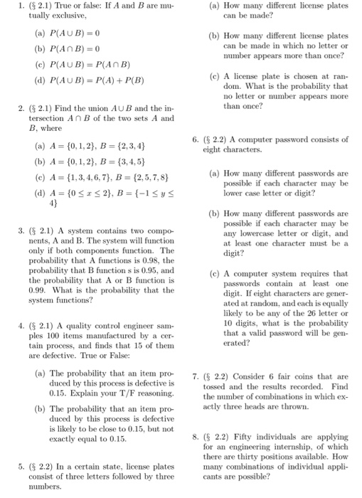 Solved 1 2 1 True Or False If A And B Are Mu Tuall Chegg Com