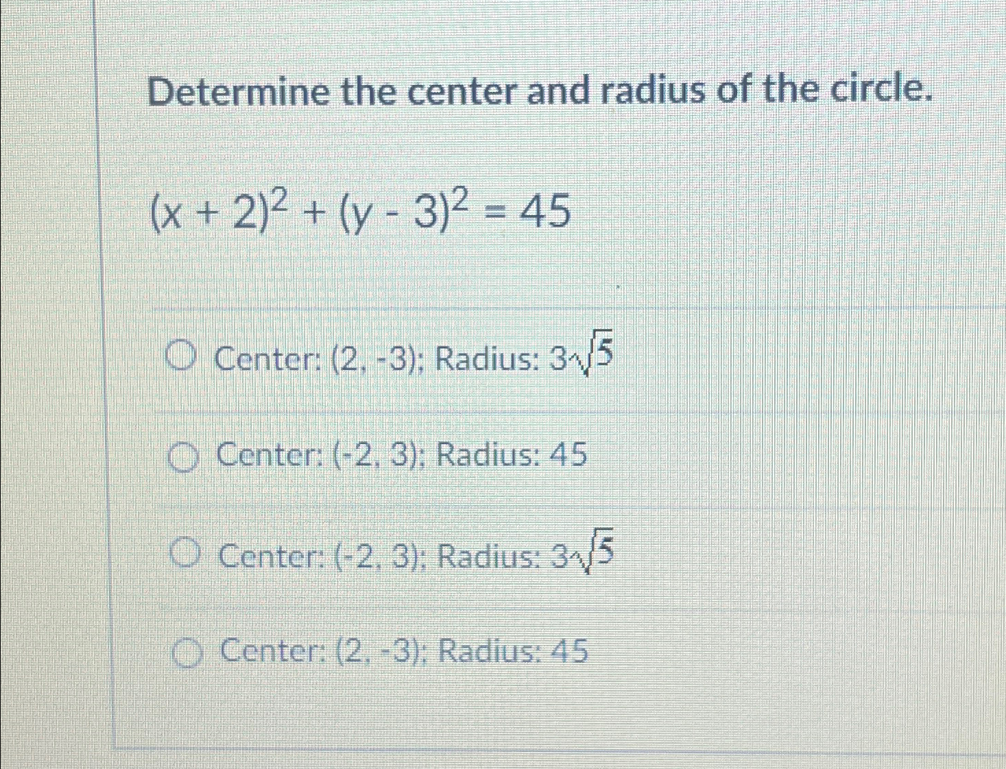 Solved Determine the center and radius of the | Chegg.com