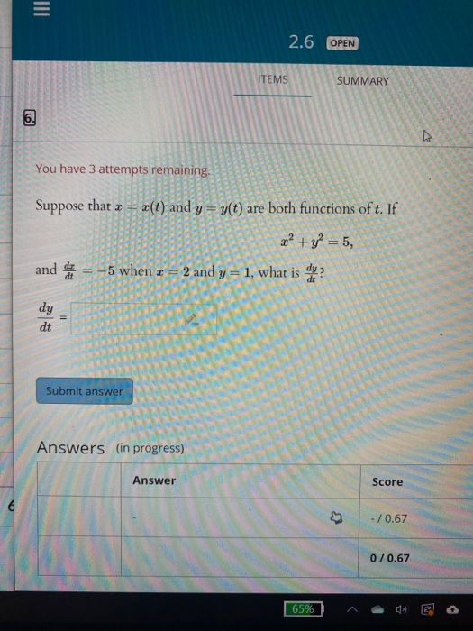 Solved 2.6 OPEN ITEMS SUMMARY 62 You have 3 attempts | Chegg.com