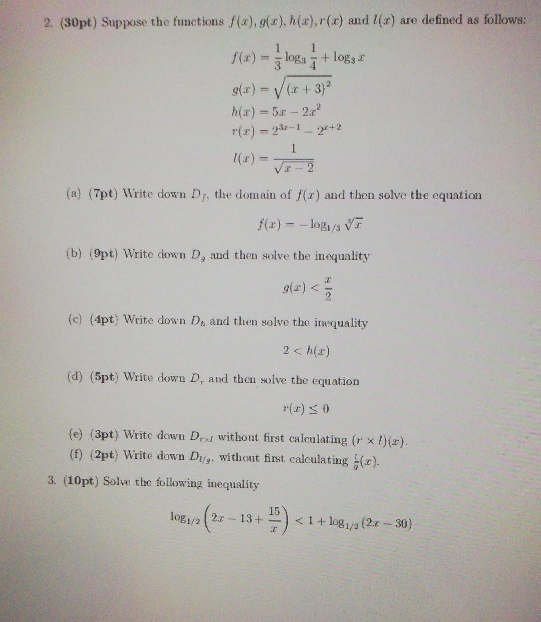 Solved 2. (30pt) Suppose The Functions F(x),g(x),h(x),r(x) | Chegg.com