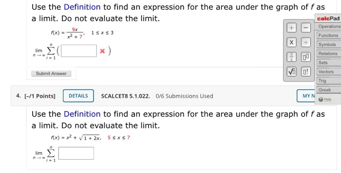 Solved Use The Definition To Find An Expression For The Area | Chegg.com