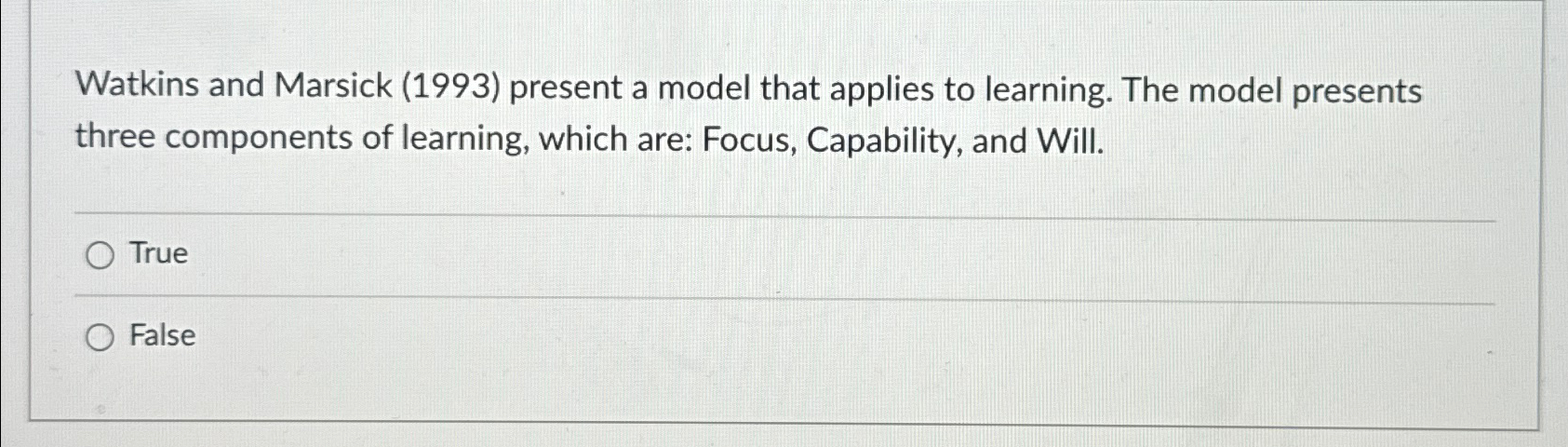 Solved Watkins and Marsick (1993) ﻿present a model that | Chegg.com