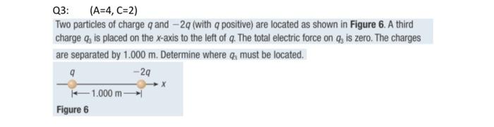 Solved Q3: (A=4,C=2) Two particles of charge q and −2q (with | Chegg.com