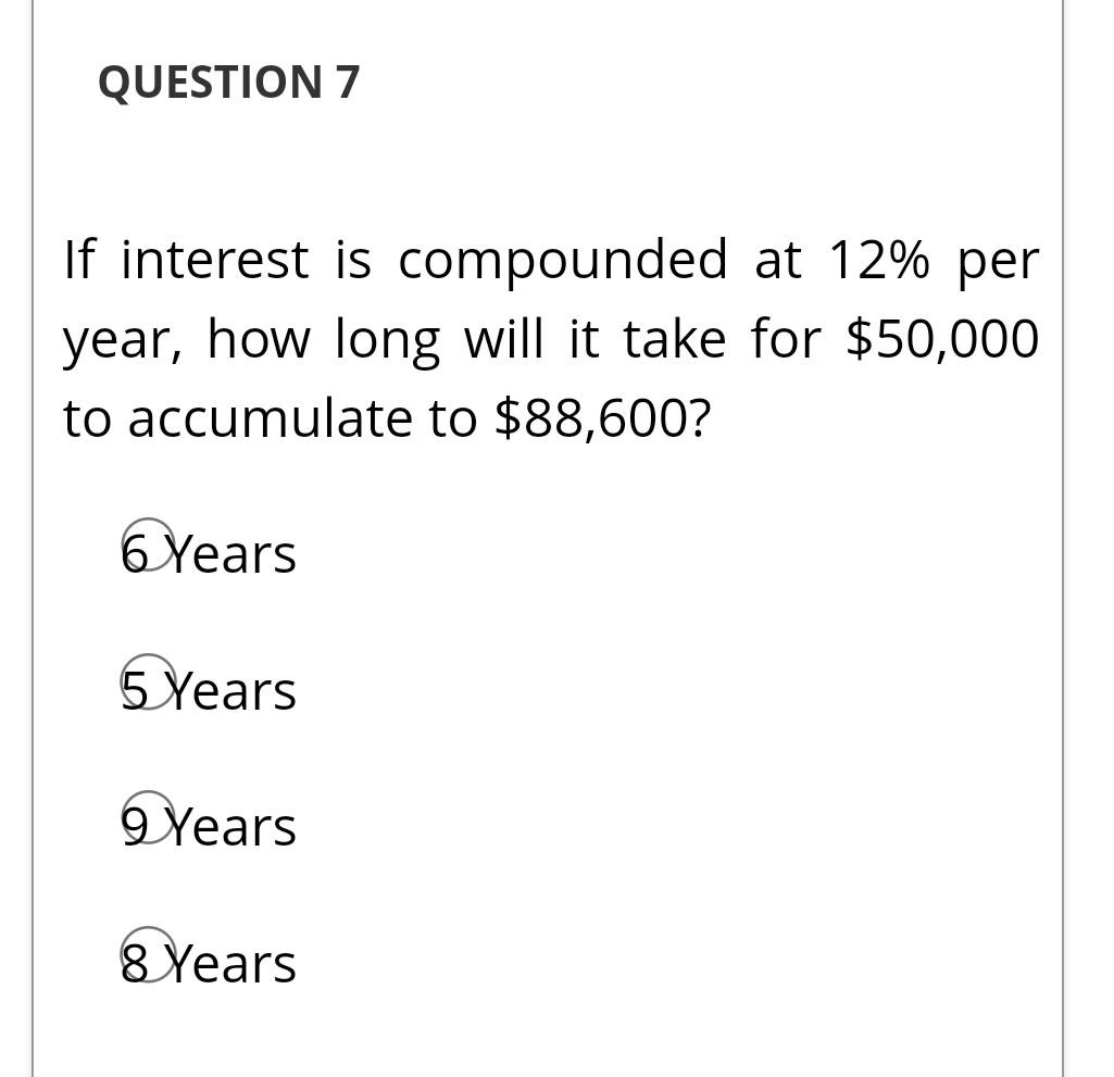 Solved QUESTION 7 If interest is compounded at 12% per year, | Chegg.com