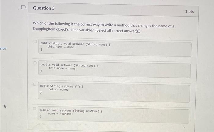 Solved D Question 5 1 pts Which of the following is the | Chegg.com