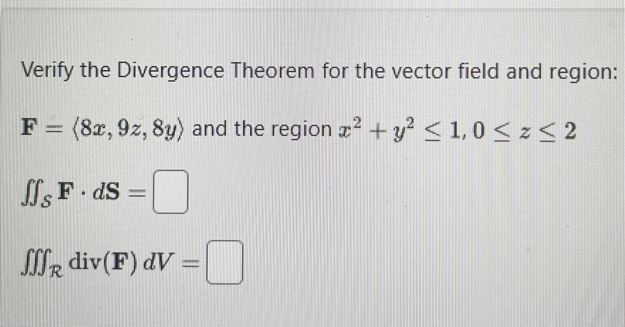 Solved Verify the Divergence Theorem for the vector field | Chegg.com