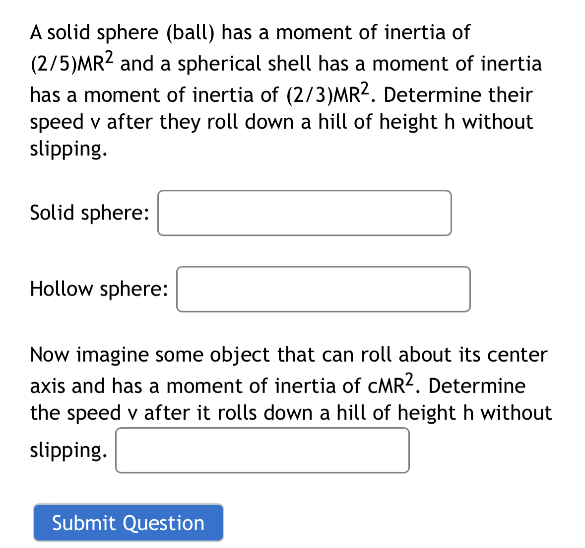 moment of inertia of hollow spherical ball