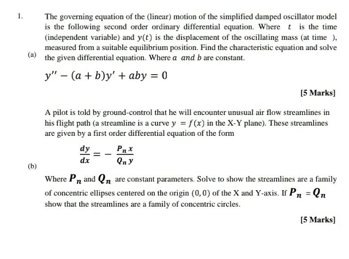 Solved 1 The Governing Equation Of The Linear Motion Of 5922