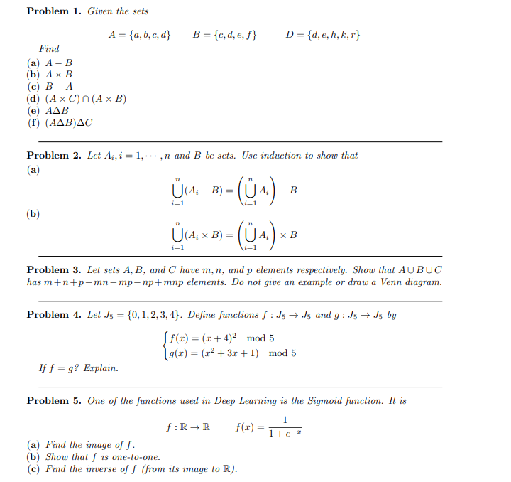 Solved Given The Sets: A = { ﻿a,b,c,d } ﻿& B = { ﻿c,d,e,f,g | Chegg.com