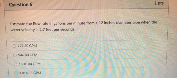 Solved Question 6 1 pts Estimate the flow rate in gallons | Chegg.com
