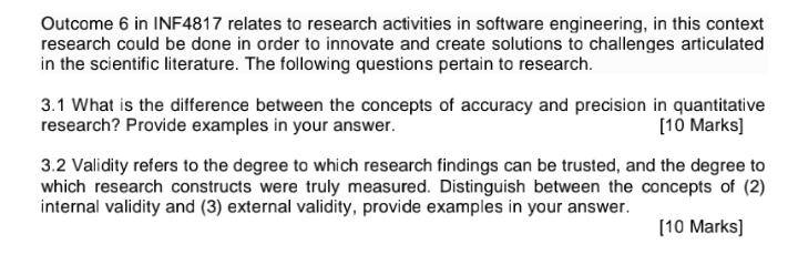 Solved Outcome 6 ﻿in INF4817 ﻿relates to research activities | Chegg.com