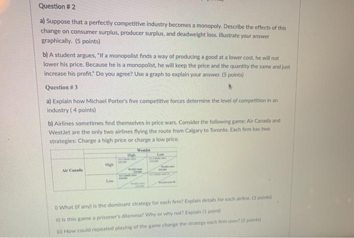 Solved Question # 2 a) Suppose that a perfectly competitive | Chegg.com