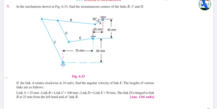 Solved In the mechanism shown in Fig. 6.33, find the | Chegg.com