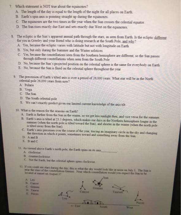 Solved 7 Which Statement Is NOT True About The Equinoxes Chegg