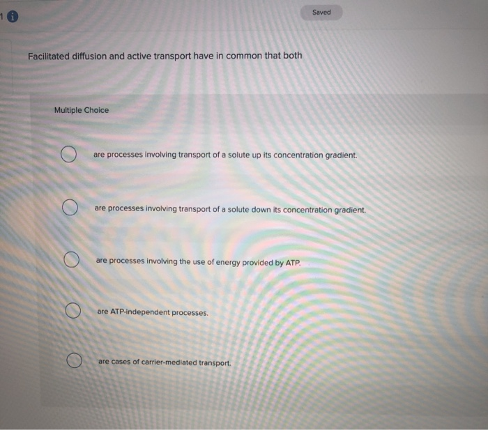 Solved 10 Saved Facilitated diffusion and active transport | Chegg.com