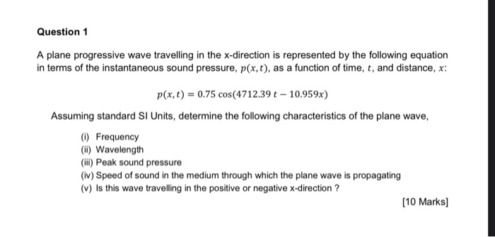 Solved Question 1 A plane progressive wave travelling in the | Chegg.com