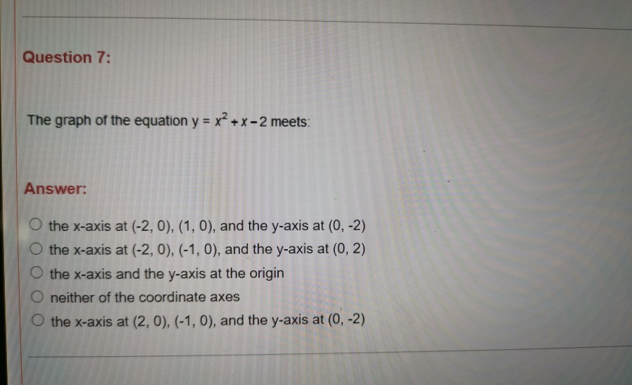 Solved Question 7 The Graph Of The Equation Y X2 X 2 Chegg Com