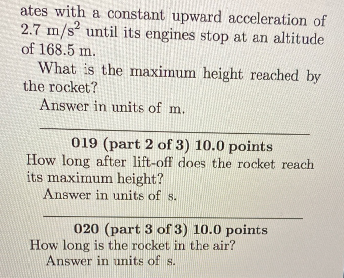 Solved 018 (part 1 of 3) 10.0 points A model rocket is | Chegg.com