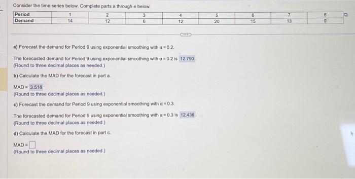 Solved Consider the time series below. Complete parts a | Chegg.com
