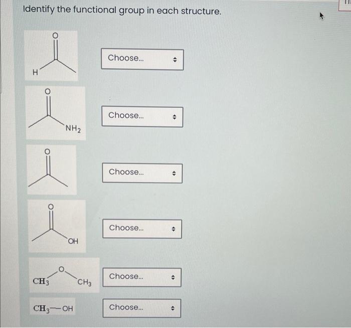 Solved Identify the functional group in each structure. | Chegg.com