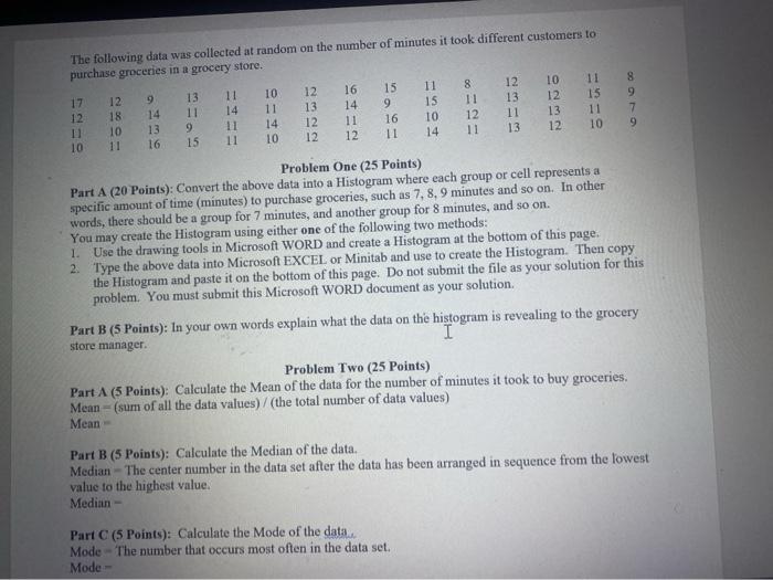 Solved The following data was collected at random on the | Chegg.com