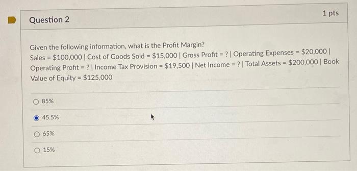 Solved 1 pts Question 2 Given the following information, | Chegg.com