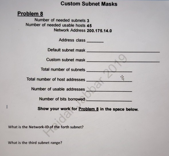 Krav Tilpasning sovjetisk Solved Custom Subnet Masks Problem 16 Number of needed | Chegg.com