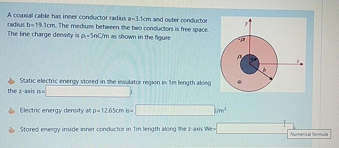 Solved A coaxial cable has inner conductor radius a=3.1cm | Chegg.com