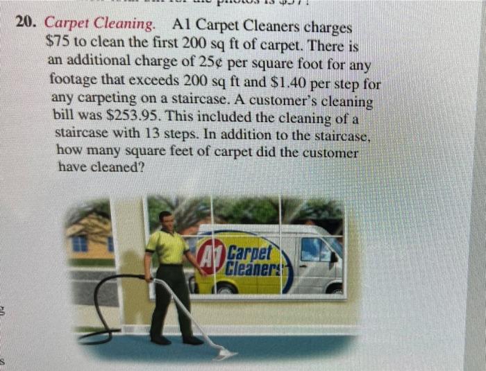 Solved 20. Carpet Cleaning. Al Carpet Cleaners charges 75