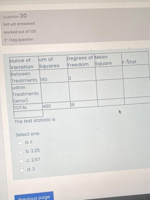 Solved Question 30 Not yet answered Marked out of 1.00 P | Chegg.com