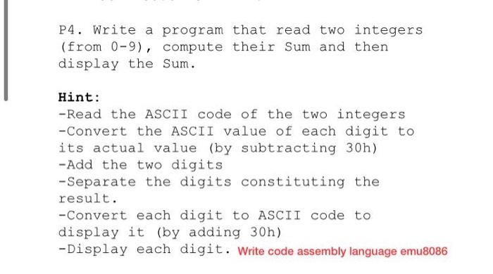 Solved P4. Write a program that read two integers (from | Chegg.com