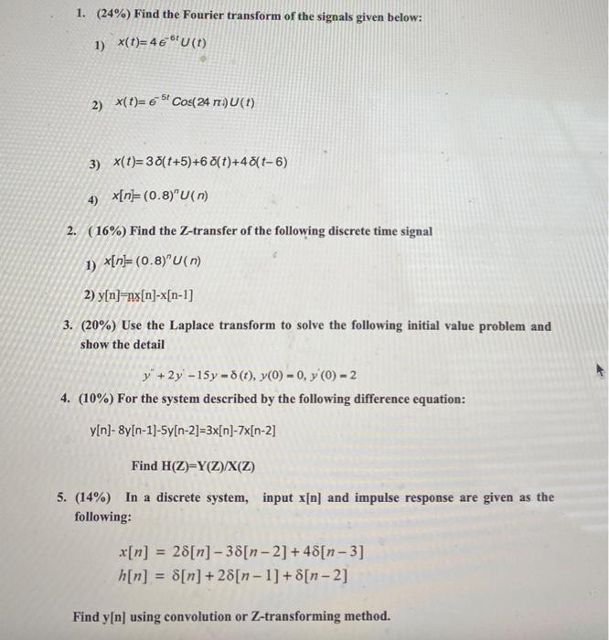 Solved 1 24 Find The Fourier Transform Of The Signals Chegg Com