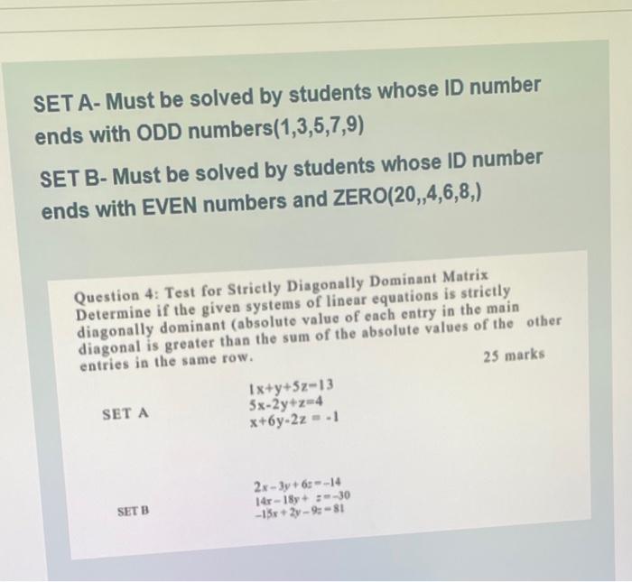 Solved SETA- Must be solved by students whose ID number ends | Chegg.com