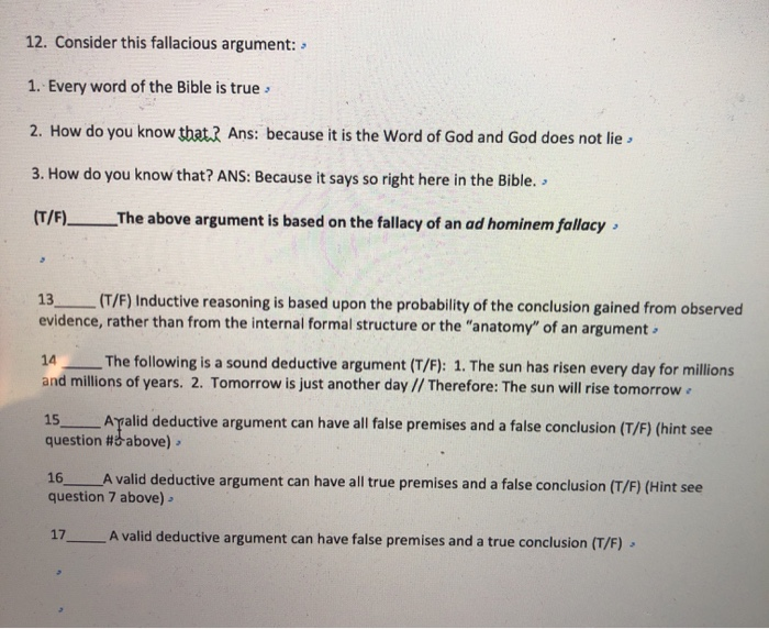 10 Consider The Following Fallacious Argument 1 Chegg