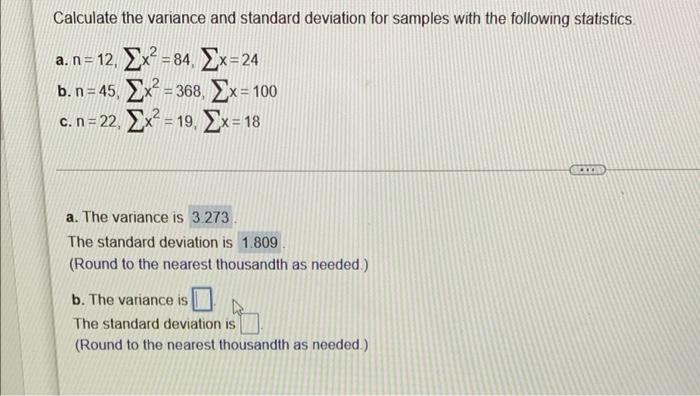 Solved Calculate the variance and standard deviation for | Chegg.com