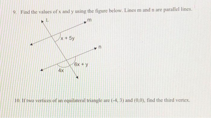 Solved 9. Find the values of x and y using the figure below. | Chegg.com