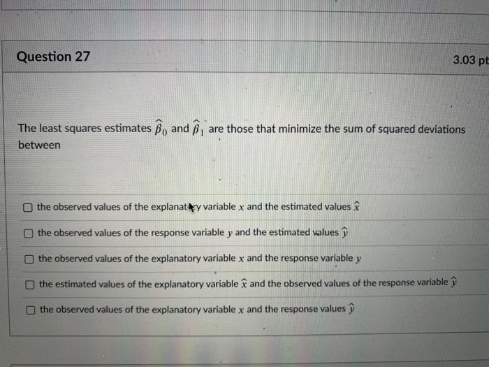 Solved Question 27 3 03 Pt The Least Squares Estimates Ss Chegg Com