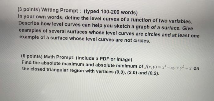 3 Points Writing Prompt Typed 100 0 Words In Chegg Com