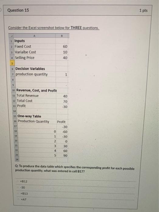 Solved Consider the Excel screenshot below for THREE | Chegg.com