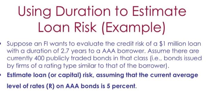 Solved Using Duration to Estimate Loan Risk (Example) | Chegg.com