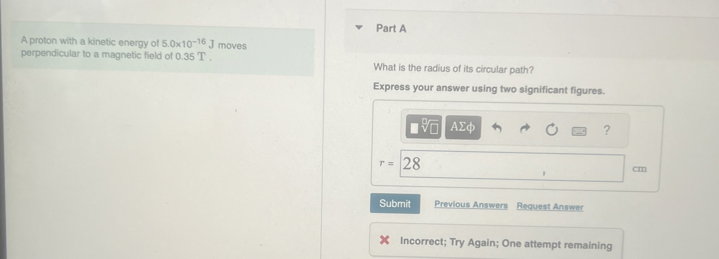Solved A proton with a kinetic energy of 5.0×10-16J | Chegg.com