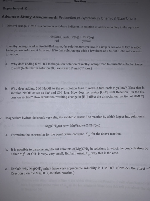 Solved Name Section Experiment 2 Advance Study Assignment: | Chegg.com