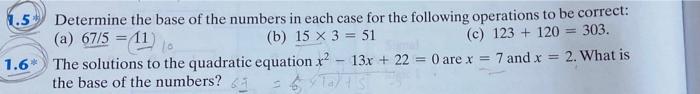 Solved 1.5 Determine the base of the numbers in each case | Chegg.com